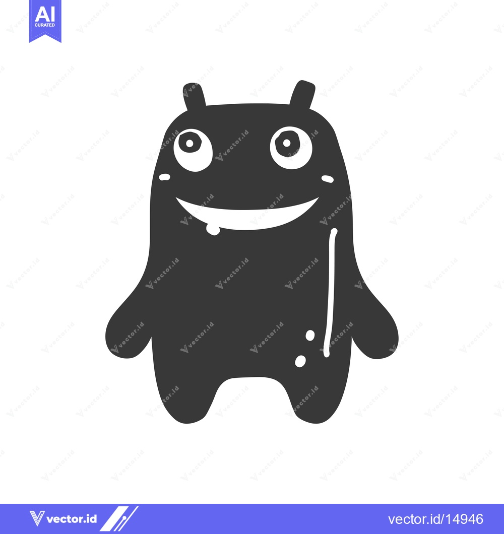 Premium Vector of A Friendly, Smiling Black Monster with Big Eyes