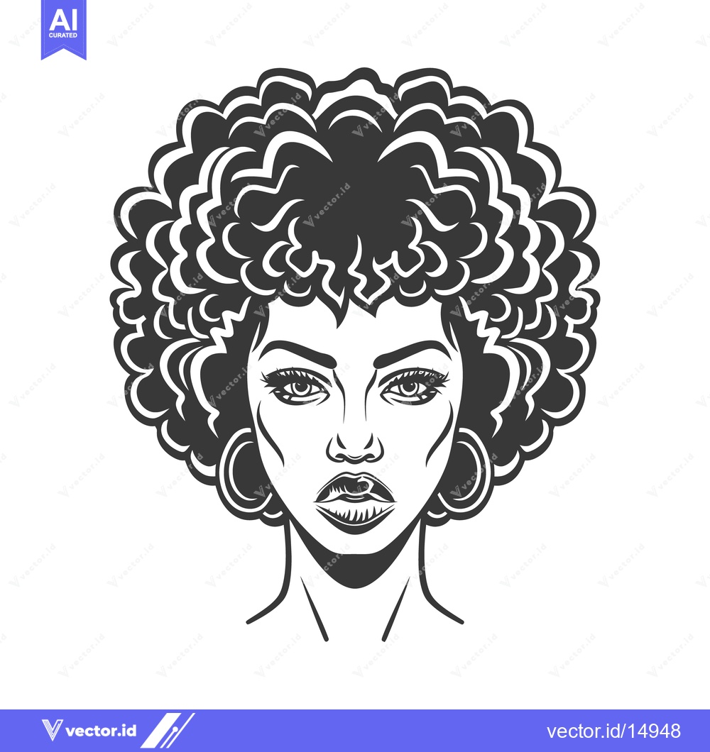 Premium Vector of A beautiful woman with large afro and detailed facial features