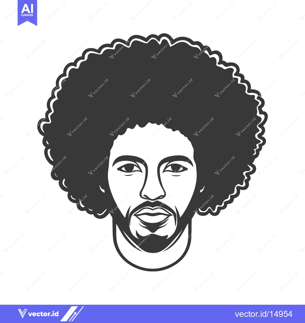 Premium Vector of A black and white illustration of a man with an afro and beard
