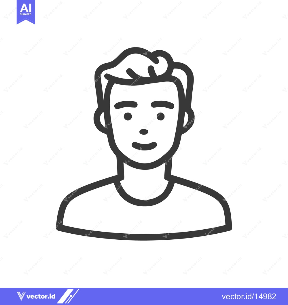 Premium Vector of Minimalist Portrait Icon: Young Man with Short Hair and T-Shirt Outlin