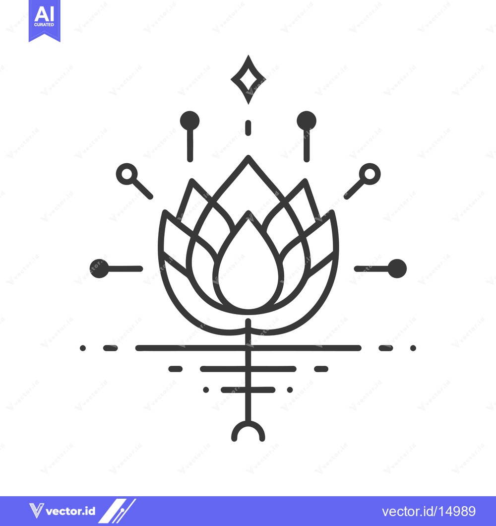 Premium Vector of A Geometric Line Drawing of a Lotus Flower with a Diamond Above and a
