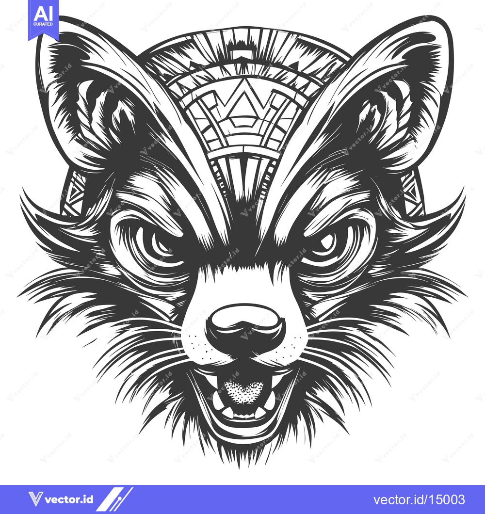 Premium Vector dari Aggressive Black and White Illustration of a Ferocious Animal's Head w