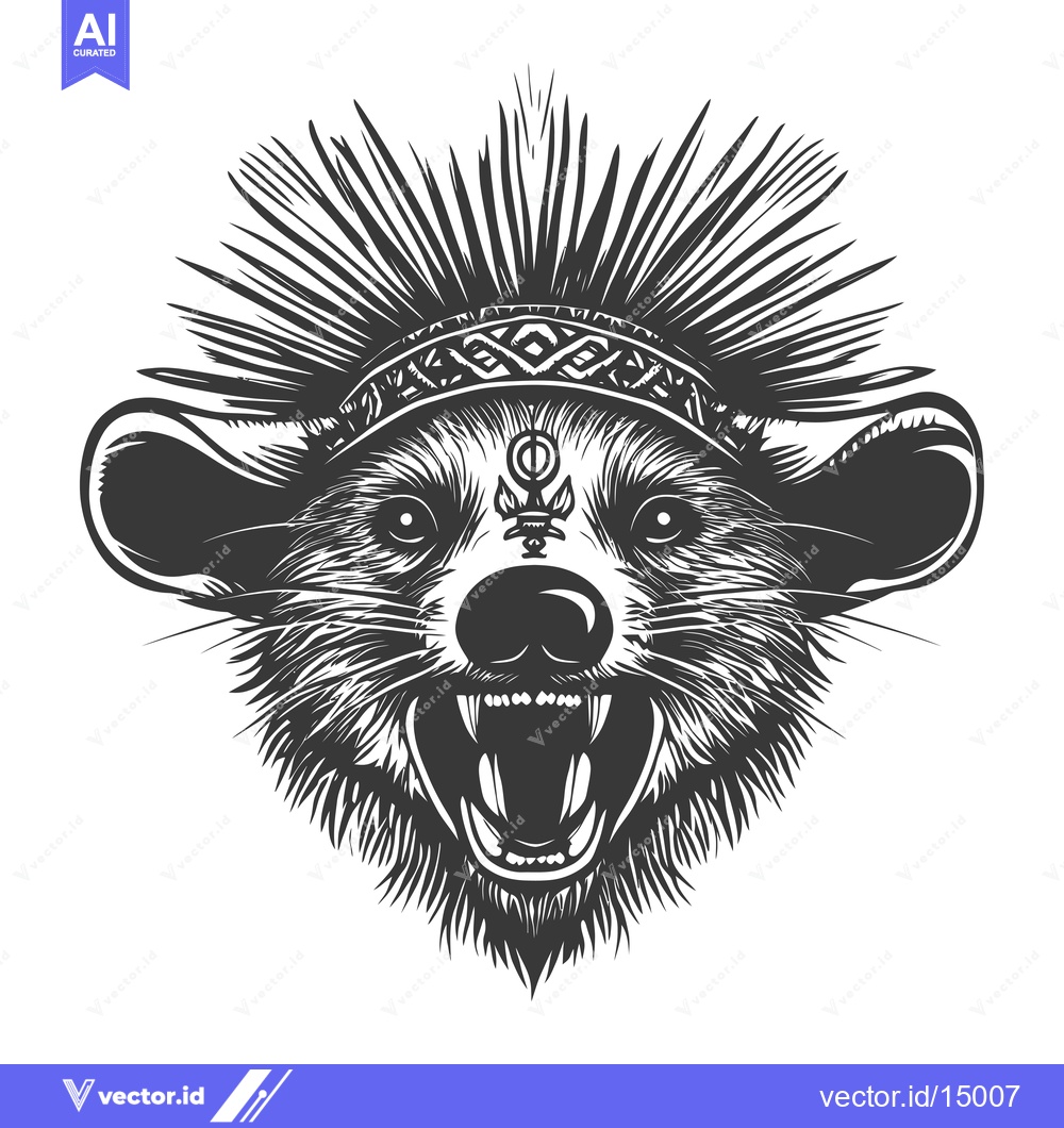 Premium Vector dari Aggressive Black and White Illustration of an Animal with Spiky Fur an