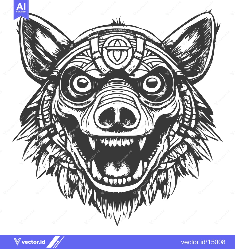 Premium Vector dari Aggressive Black and White Illustration of a Wolf's Head with a Geomet
