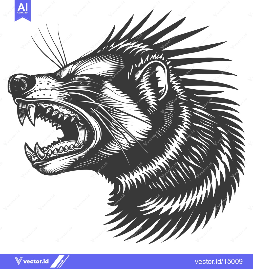 Premium Vector dari Aggressive Black and White Illustration of a Wolverine Head