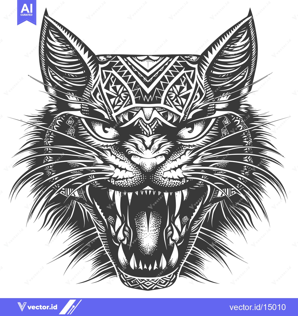 Premium Vector dari Aggressive Black and White Stylized Cat Face