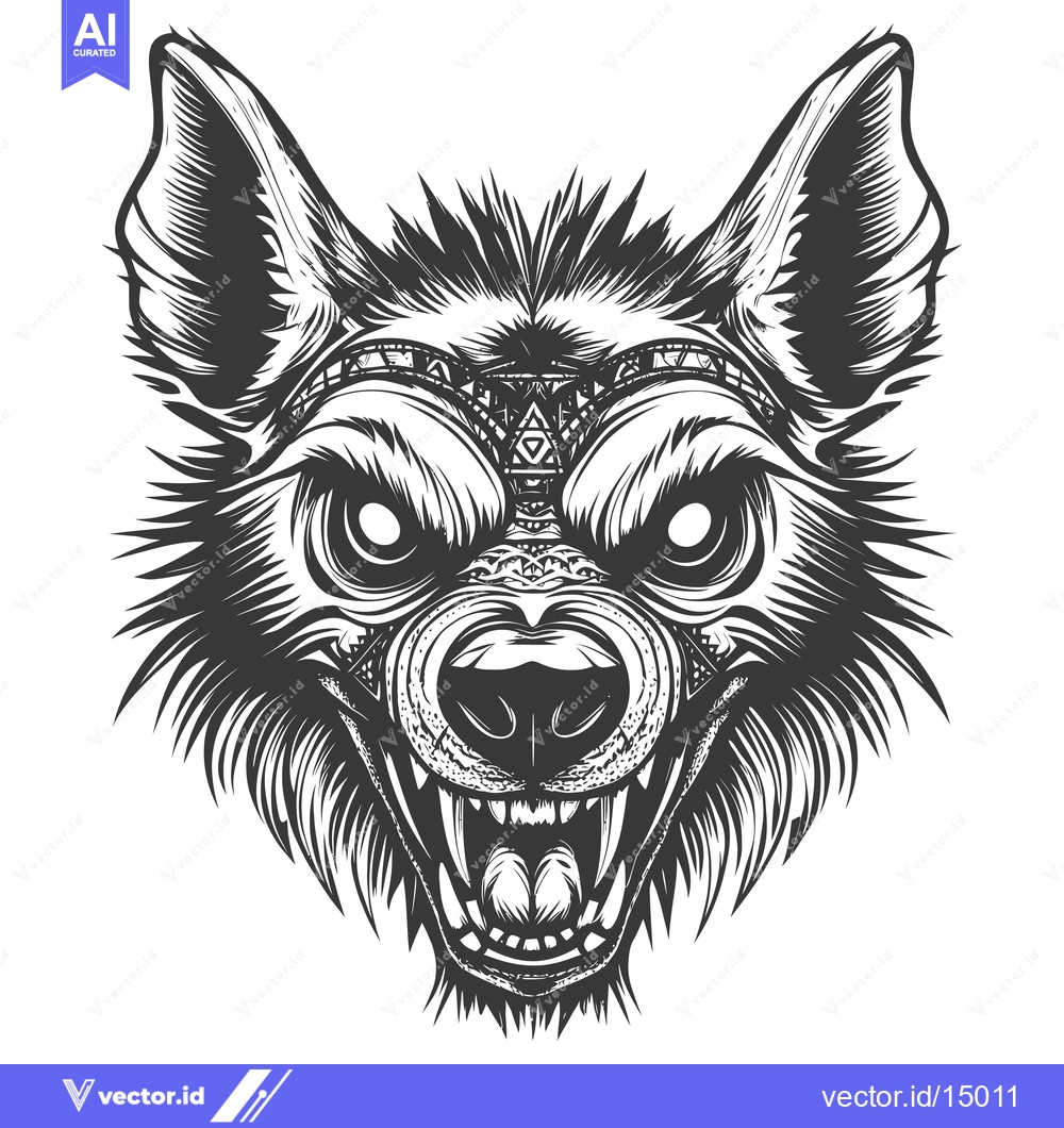 Premium Vector dari Aggressive Black and White Wolf Head Illustration