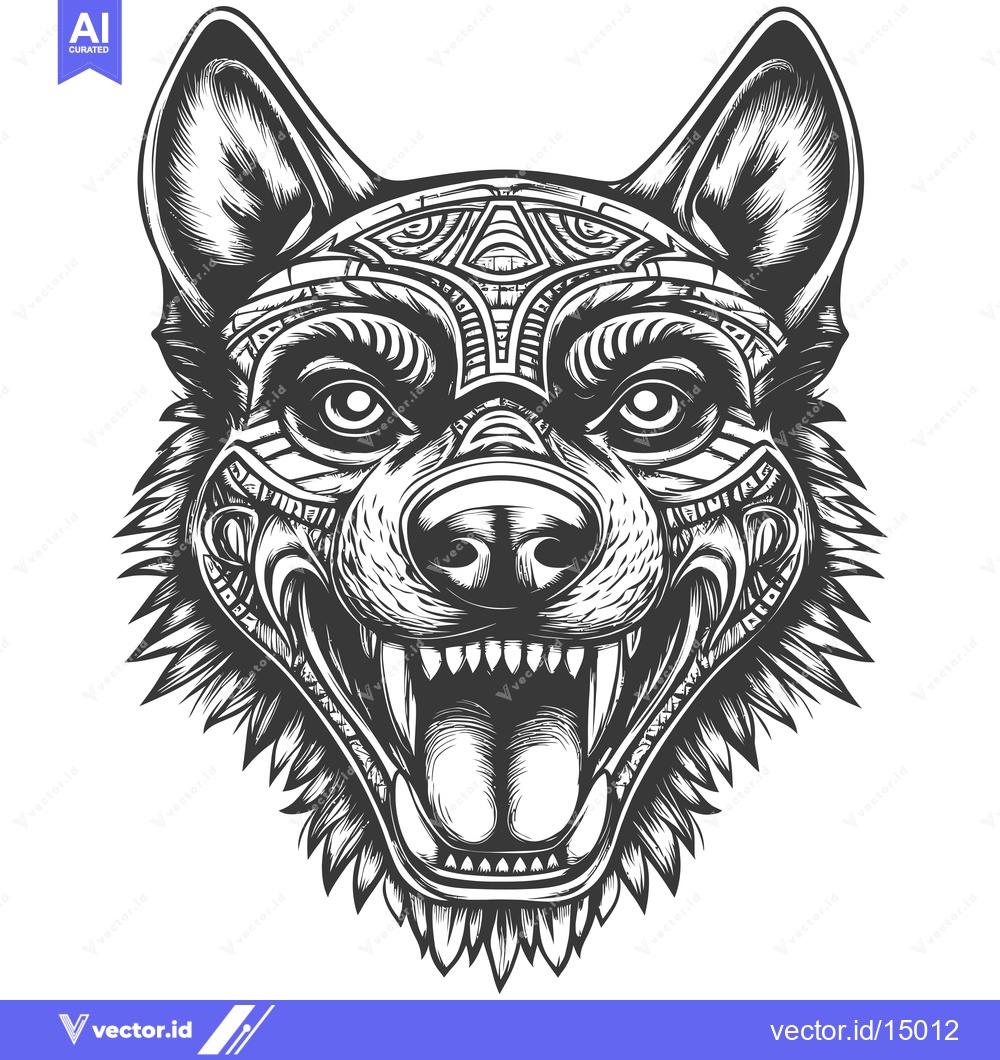 Premium Vector dari Aggressive Dog Head with Tribal Tattoo Design