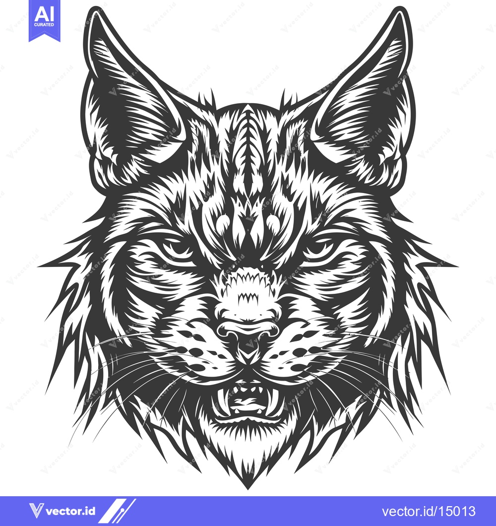 Premium Vector of Aggressive Feline with Black and White Fur