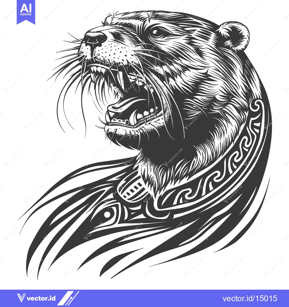 Premium Vector dari Aggressive Otter with Tribal Tattoo Design