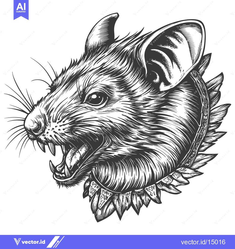 Premium Vector dari Aggressive Rat Portrait with Feather Collar