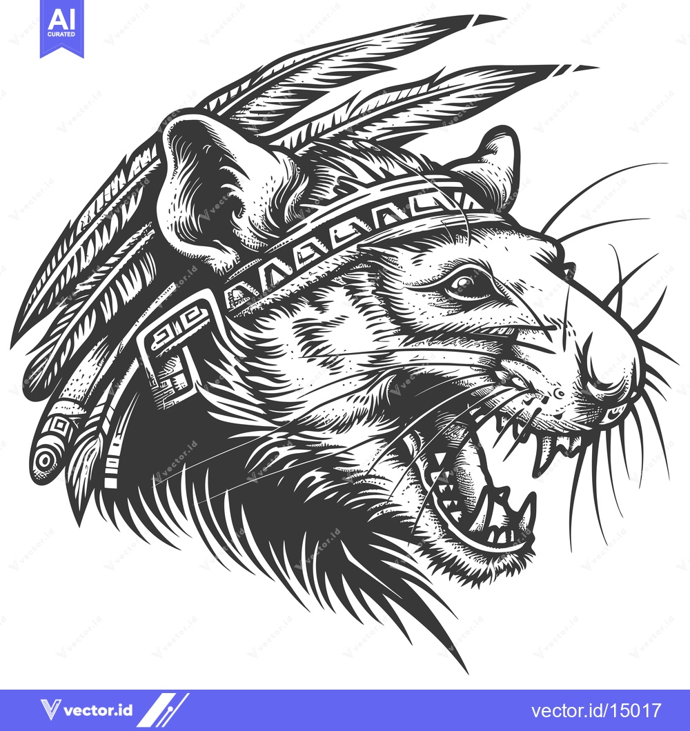 Premium Vector dari Aggressive Rat Wearing a Native American Headdress