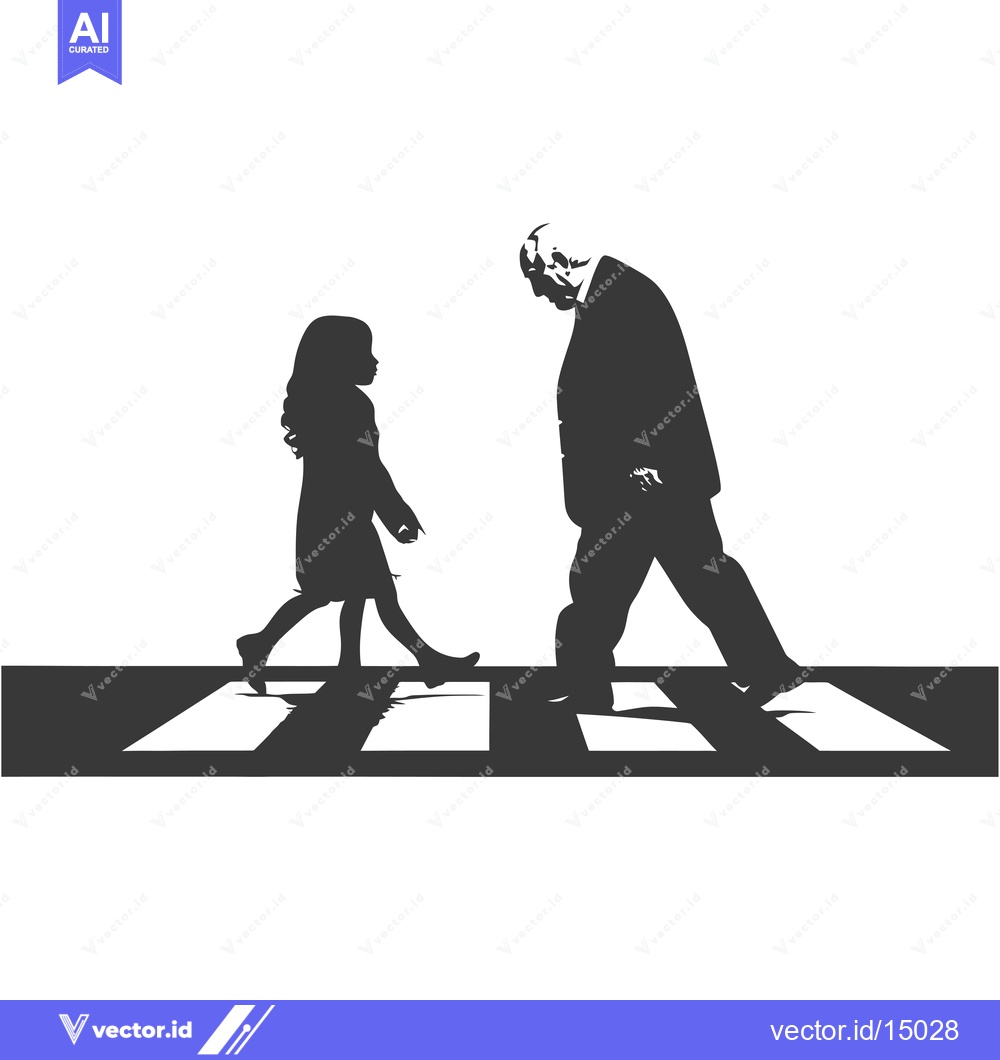 Premium Vector dari A girl and an elderly man walk on a crosswalk in silhouette.