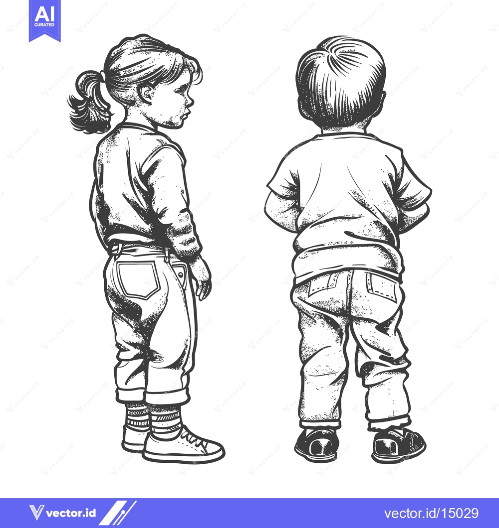 Premium Vector dari A Girl and Boy Standing Back-to-Back in Casual Clothing