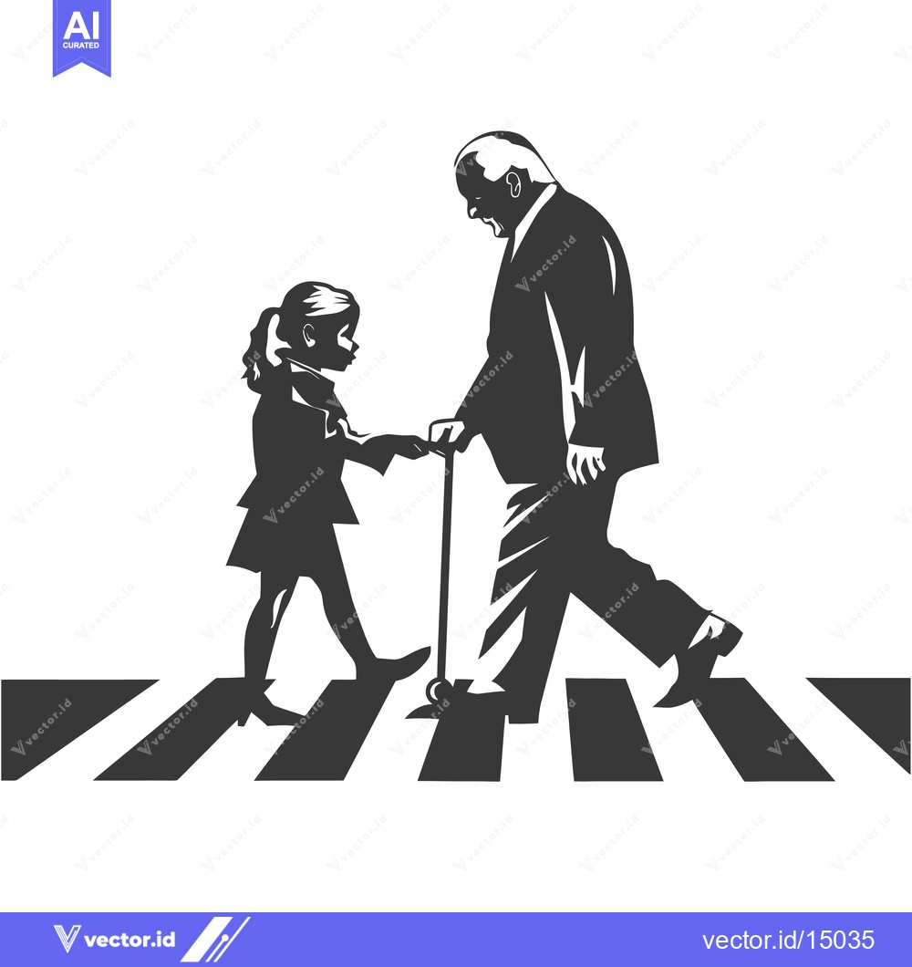 Premium Vector of A Girl Helping An Elderly Man Cross A Crosswalk