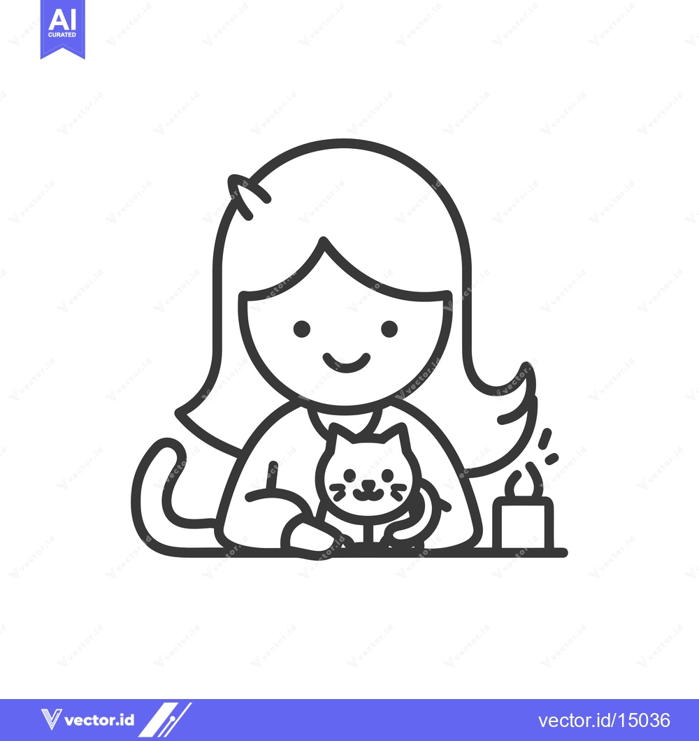 Premium Vector of A Girl Holding a Cat with a Candle Next to Her