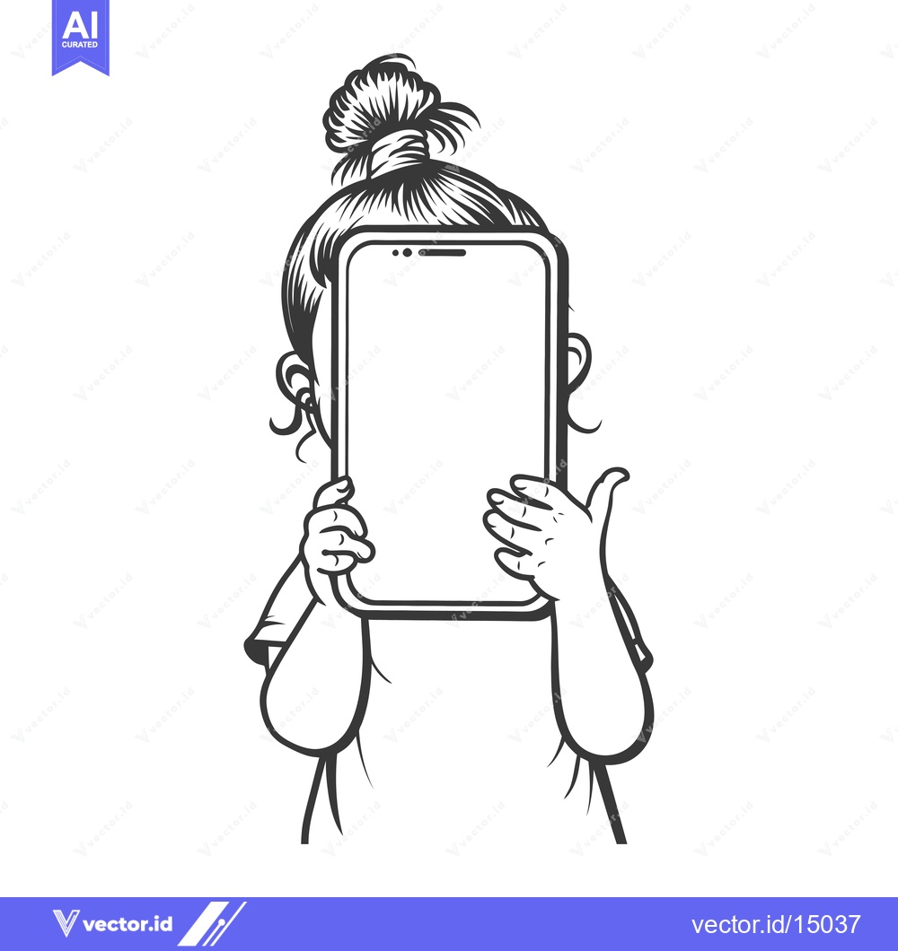 Premium Vector of A Girl Holding a Smartphone in Front of Her Face