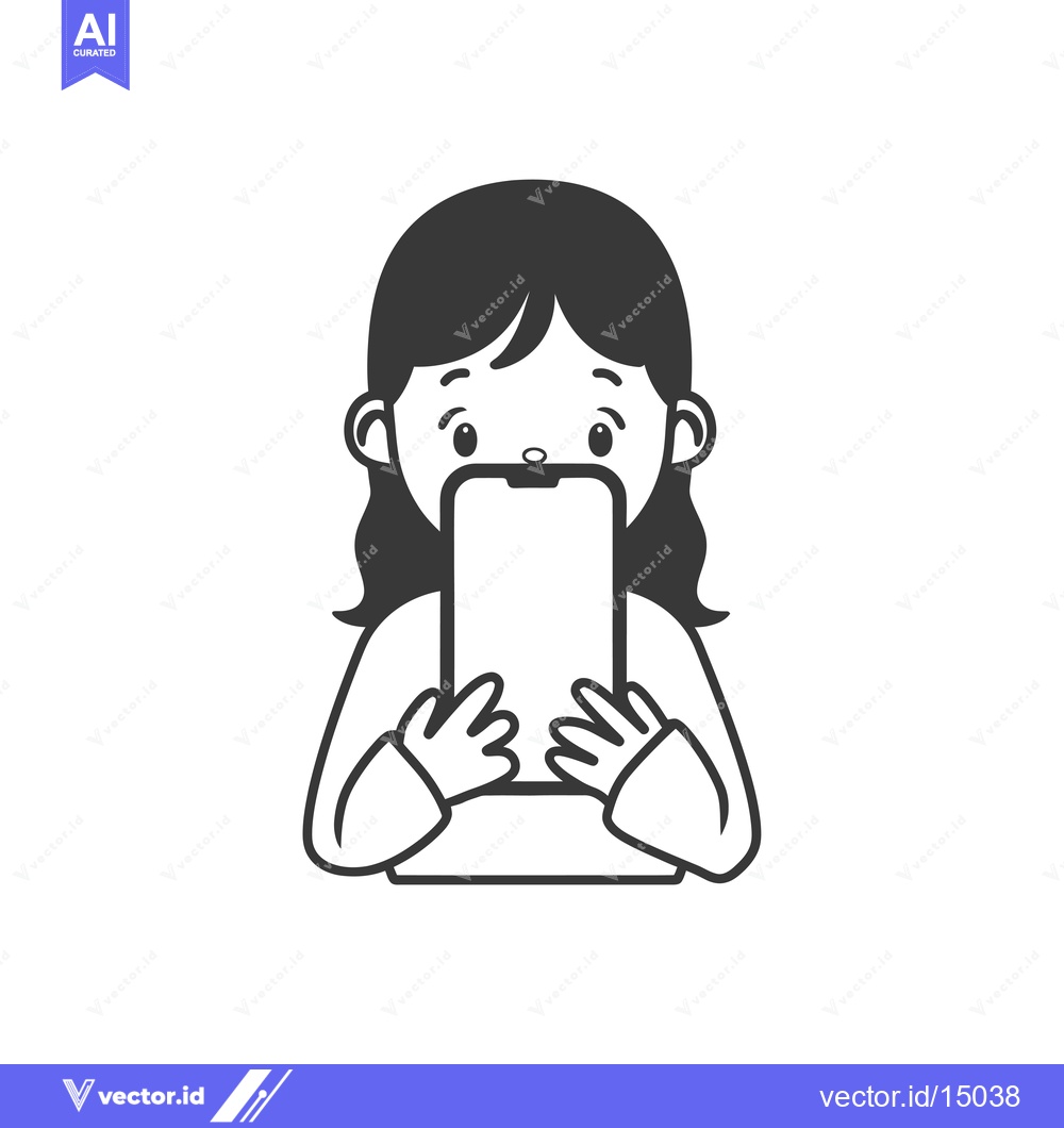 Premium Vector of A Girl Holding a Smartphone with a Blank Screen