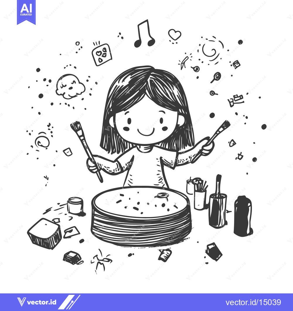 Premium Vector of A Girl Holding Paintbrushes With a Circle in Front of Her