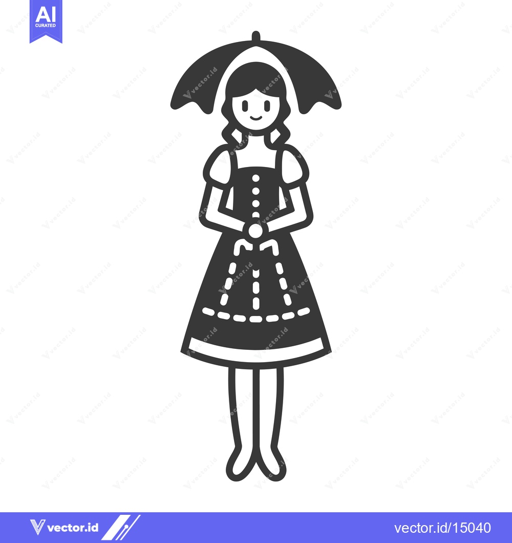 Premium Vector dari A Girl in a Dress and Umbrella Holding Her Hands Together