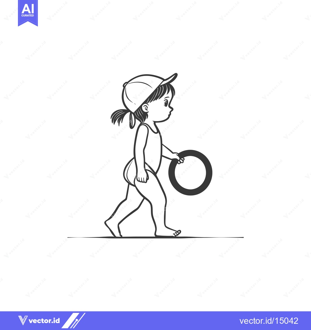 Premium Vector of A girl in a swimsuit and cap walks with a pool ring