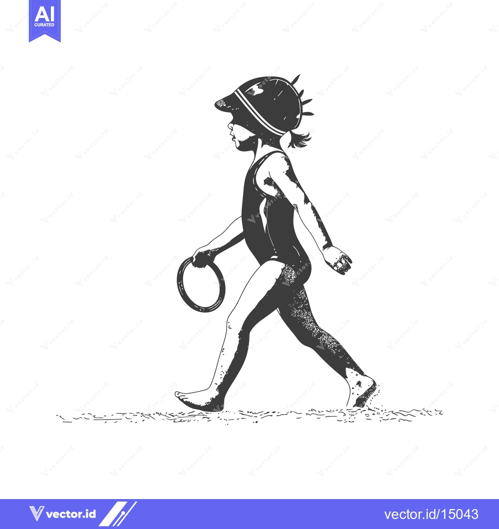 Premium Vector dari A girl in a swimsuit and helmet walks on the beach