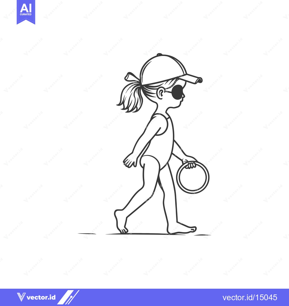 Premium Vector dari A Girl in a Swimsuit Walking with a Ring and Sunglasses