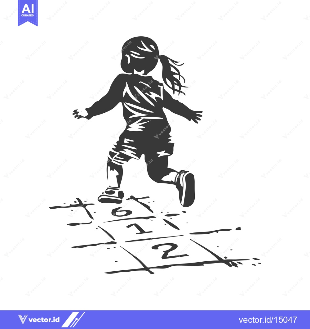 Premium Vector of A girl playing hopscotch with numbers 1, 2 and 6 on the ground