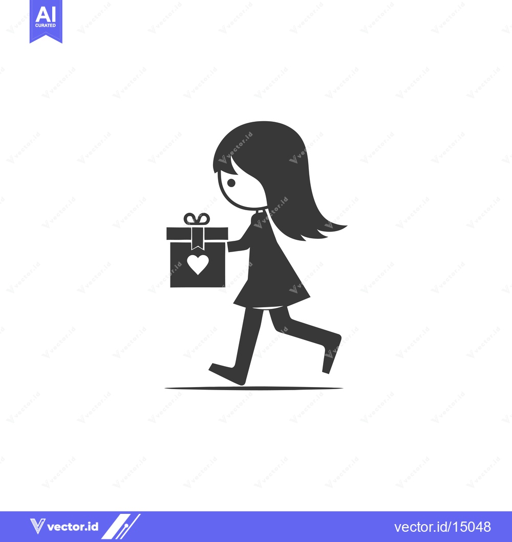 Premium Vector dari A Girl Running With A Gift Box