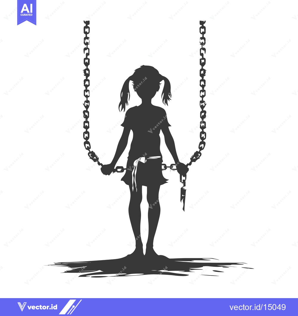 Premium Vector of A Girl Silhouetted Holding Chains with a Key