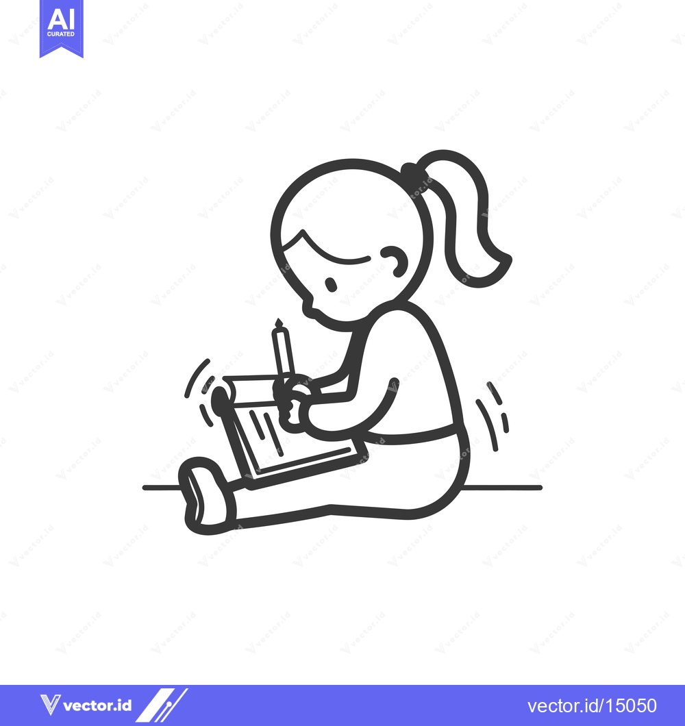 Premium Vector dari A Girl Sitting and Writing in a Notebook