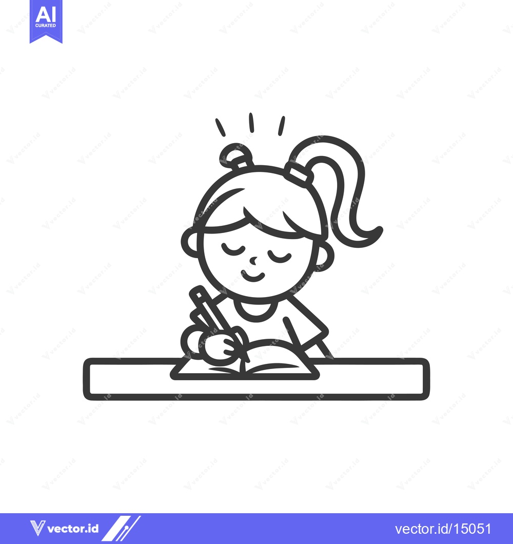 Premium Vector of A Girl Sitting At A Desk Writing In A Notebook