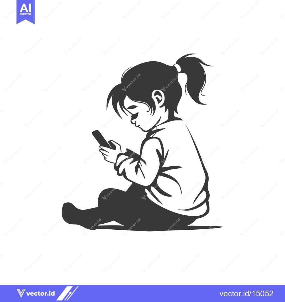 Premium Vector dari A girl sitting cross-legged, using a smartphone