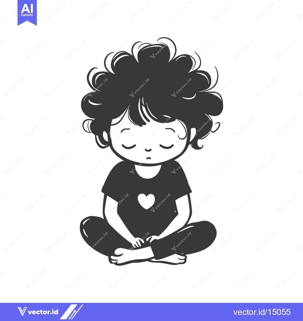 Premium Vector of A Girl Sitting Cross-legged with Her Eyes Closed