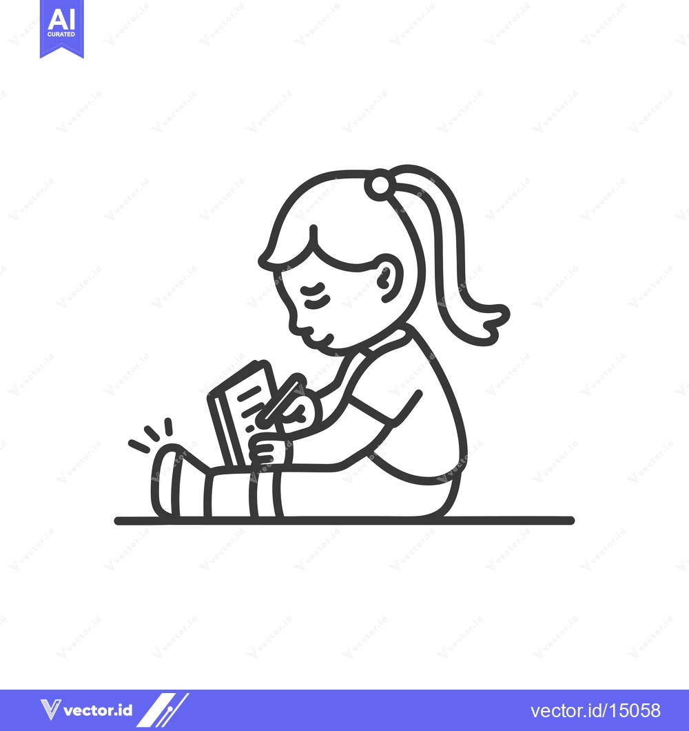 Premium Vector of A girl sitting on the floor, writing in a book