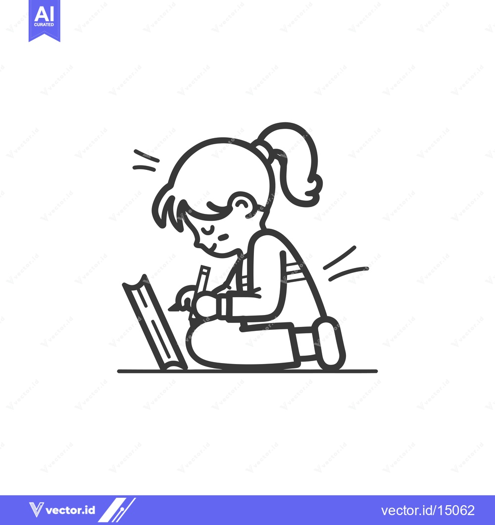 Premium Vector dari A girl sitting with her legs crossed, drawing in a book