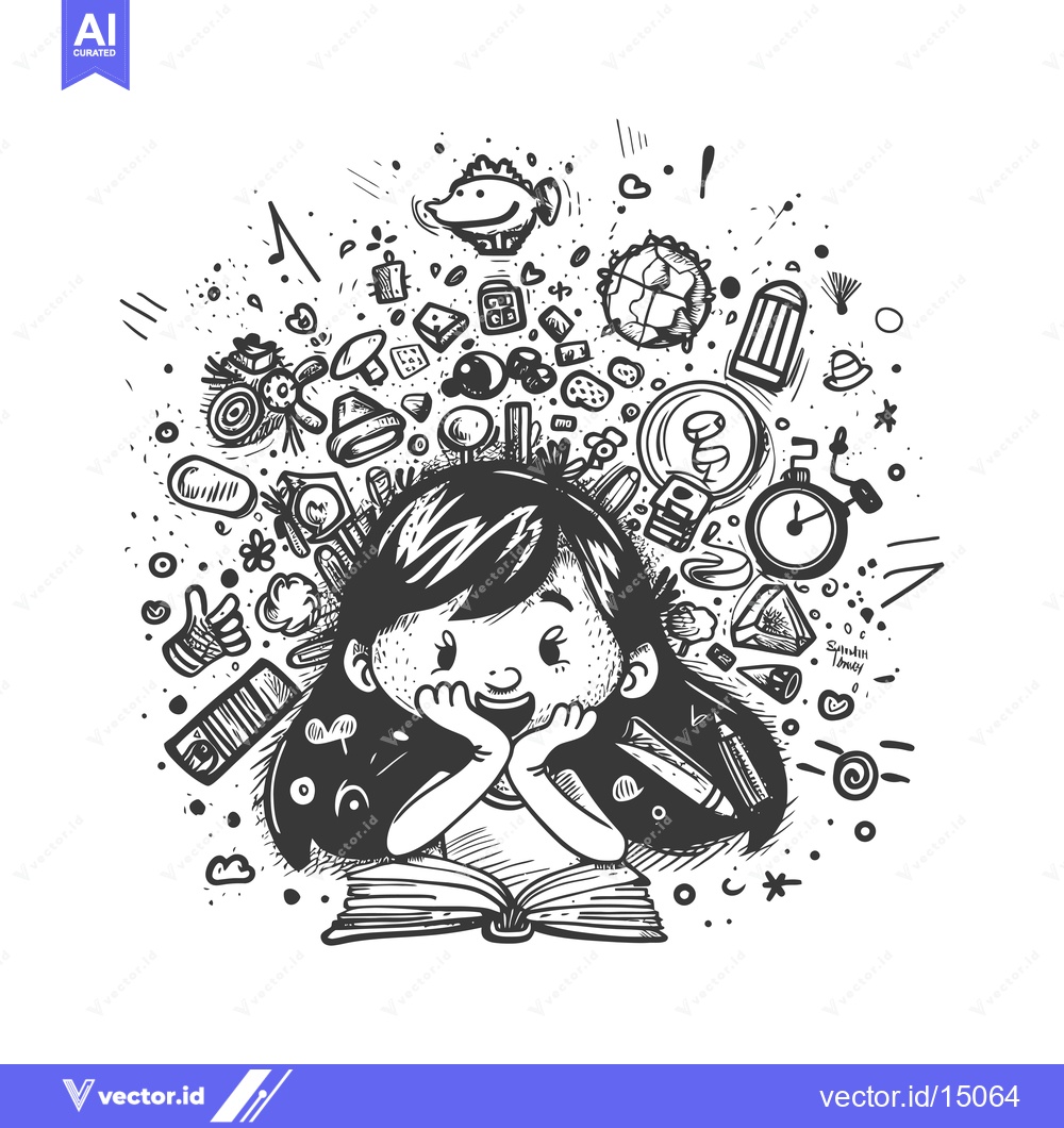 Premium Vector dari A Girl Surprised by the Magic of an Open Book