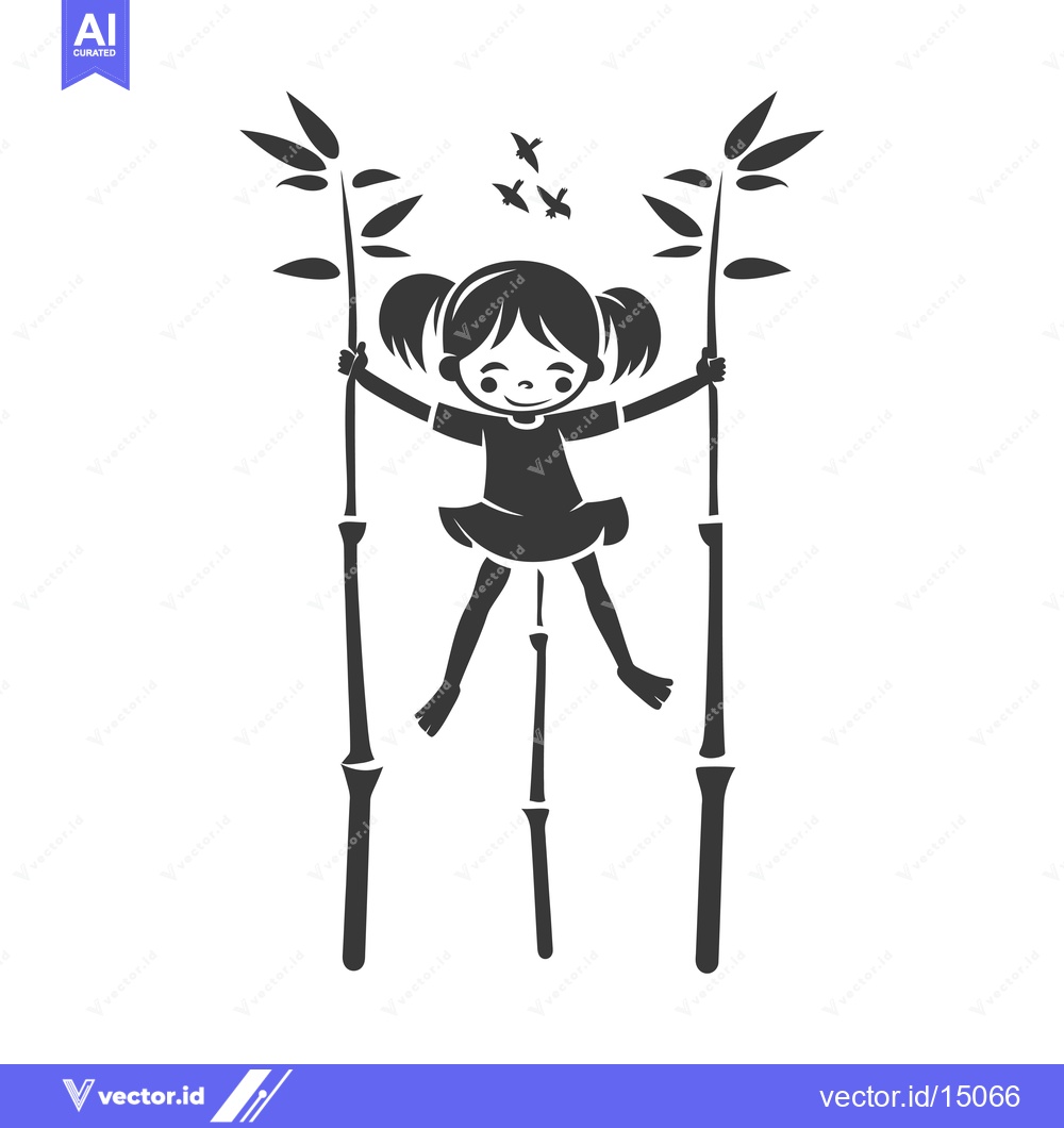 Premium Vector dari A girl swinging between two bamboo stalks