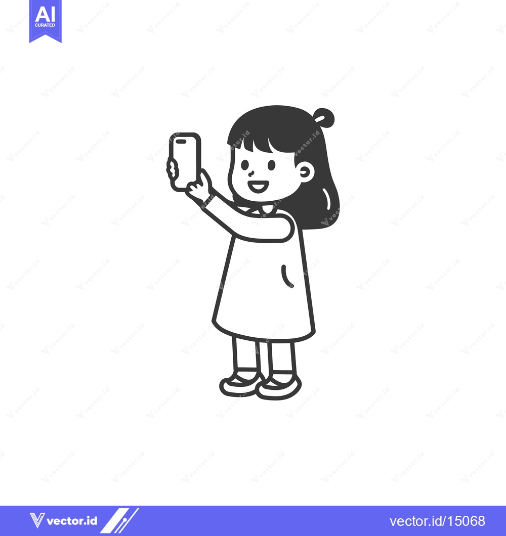 Premium Vector of A Girl Taking a Selfie with Her Smartphone