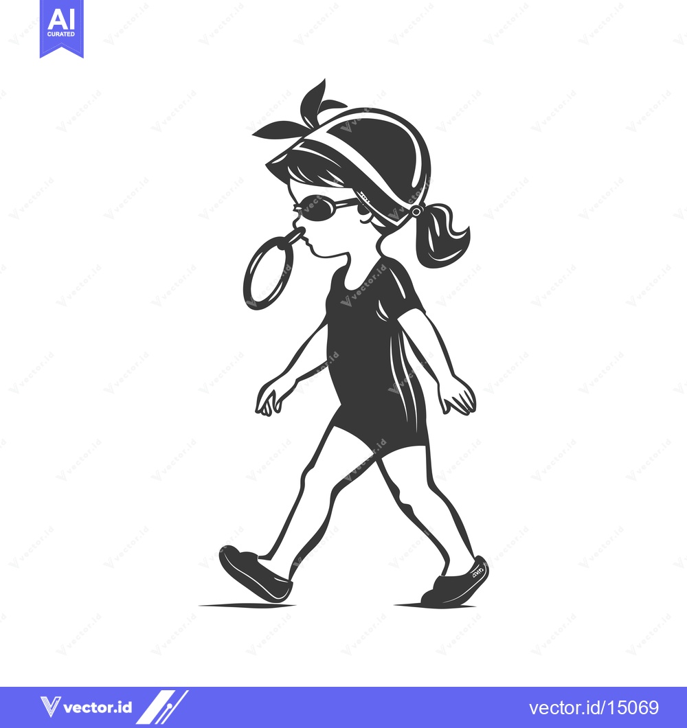 Premium Vector dari A Girl Walking Wearing A Swimsuit And Sunglasses