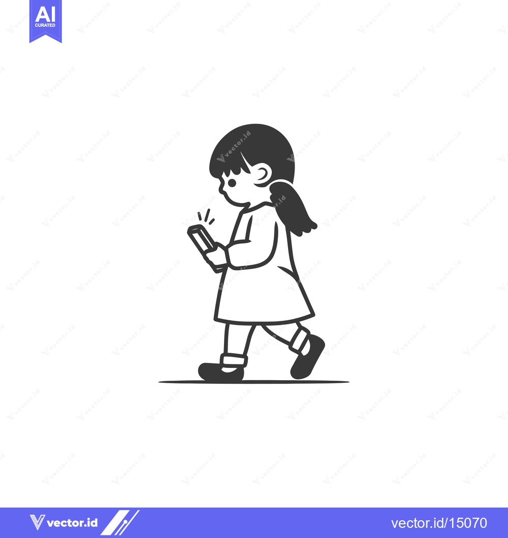 Premium Vector of A Girl Walking While Using a Smartphone