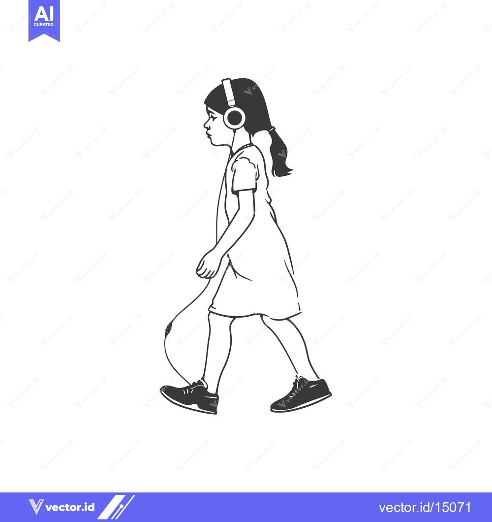 Premium Vector dari A Girl Walking While Wearing Headphones