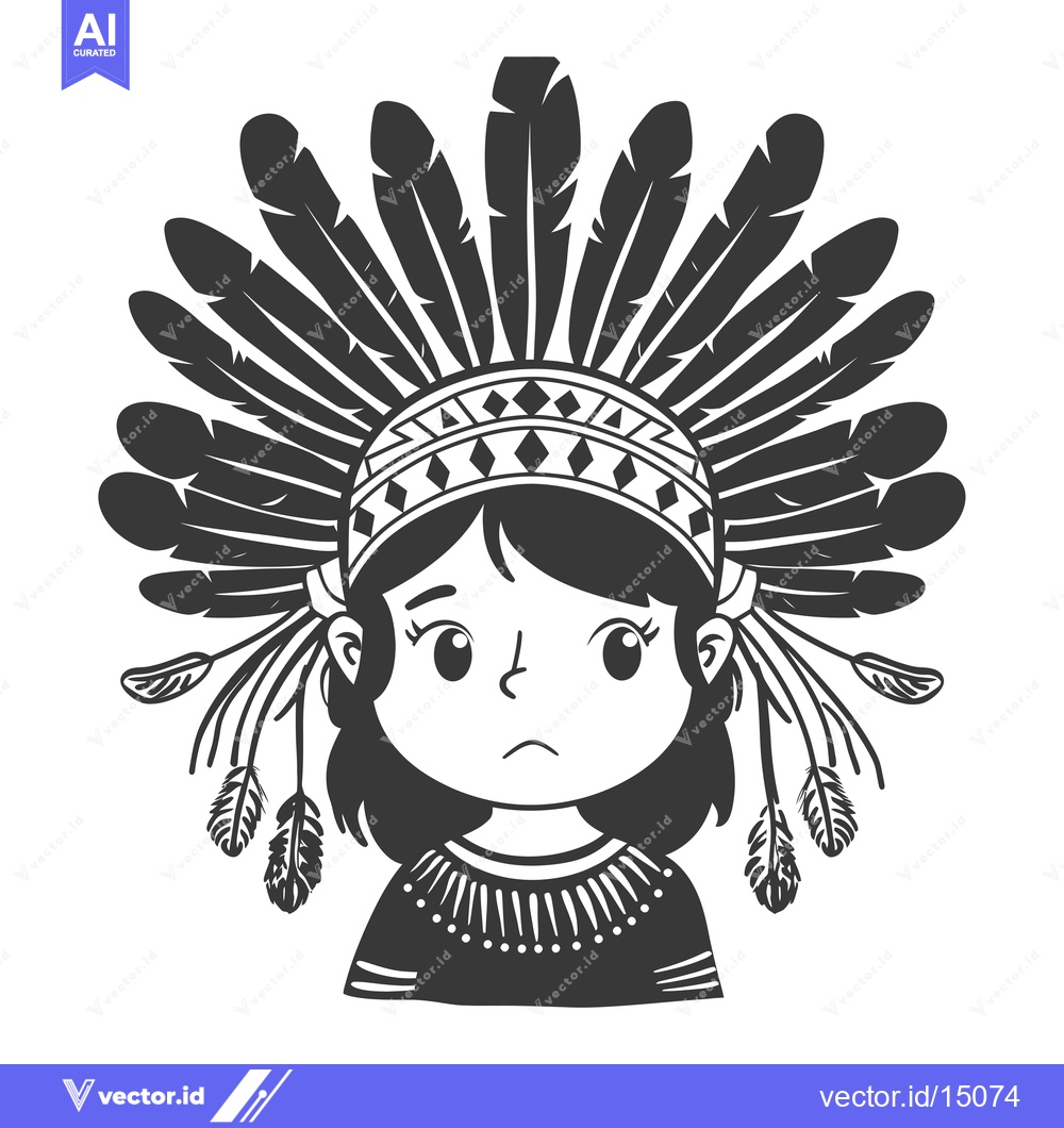 Premium Vector dari A Girl Wearing a Native American Headdress with a Frown on Her Face