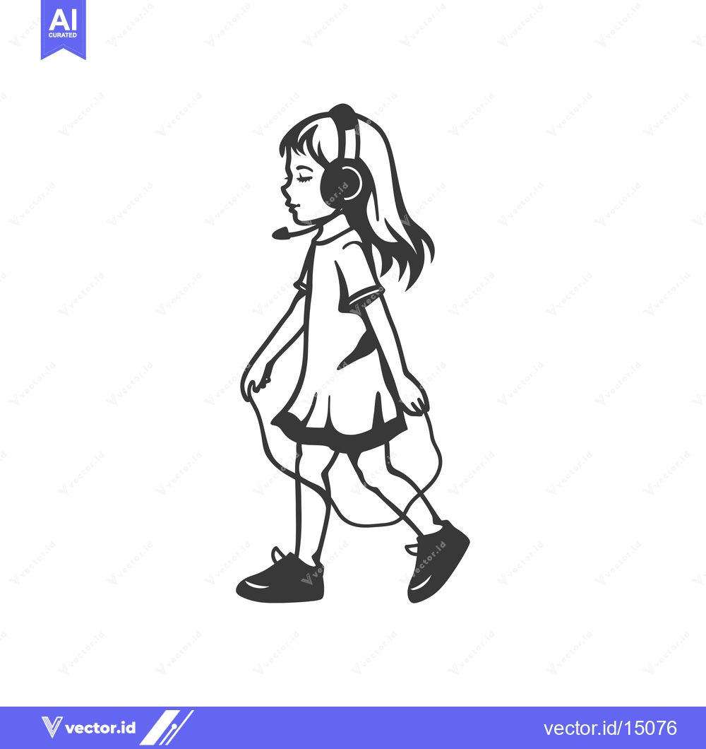 Premium Vector dari A girl wearing headphones, walking, and listening to music.