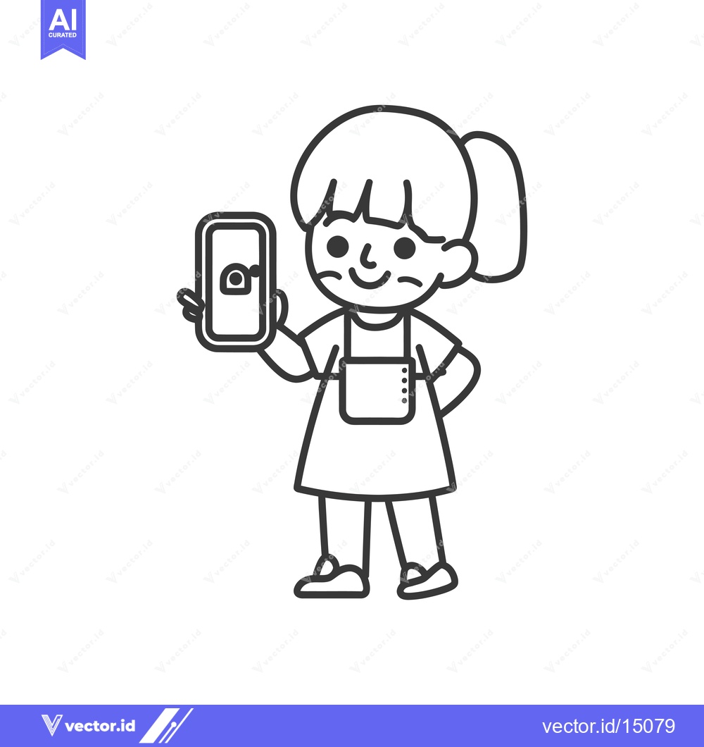 Premium Vector dari A girl with a ponytail holding a smartphone with a camera icon on the