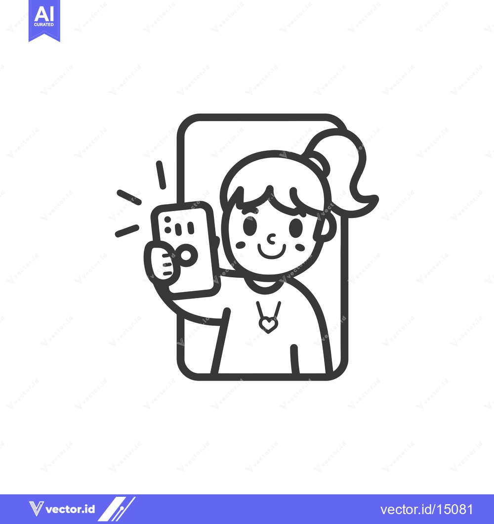 Premium Vector of A girl with a ponytail taking a selfie on a smartphone