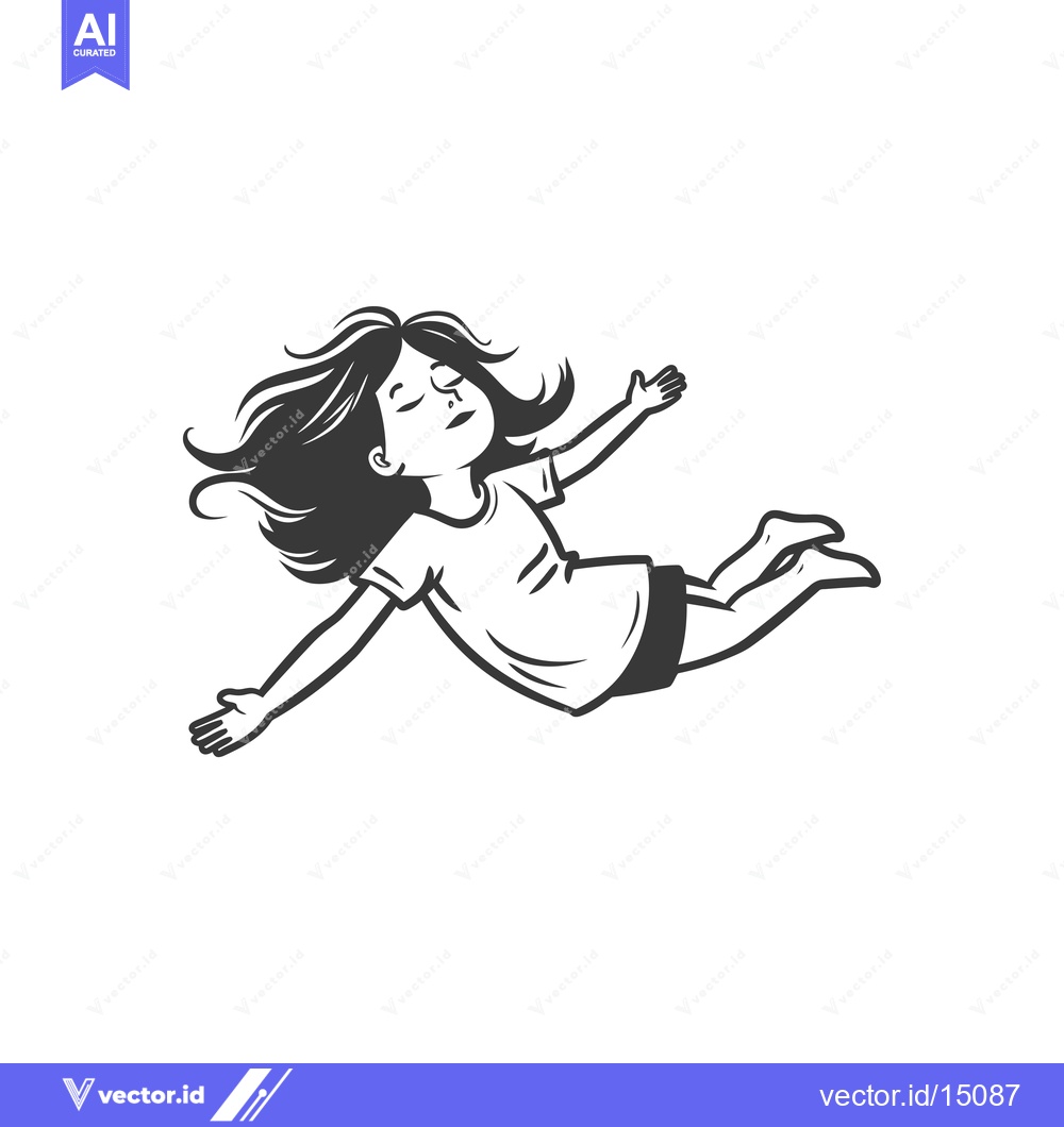 Premium Vector dari A Girl with Long Hair Flying in the Air with her Arms Outstretched