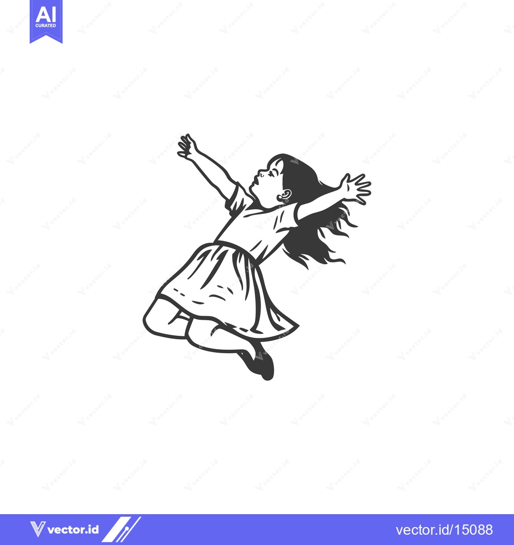 Premium Vector dari A girl with long hair jumping with arms outstretched