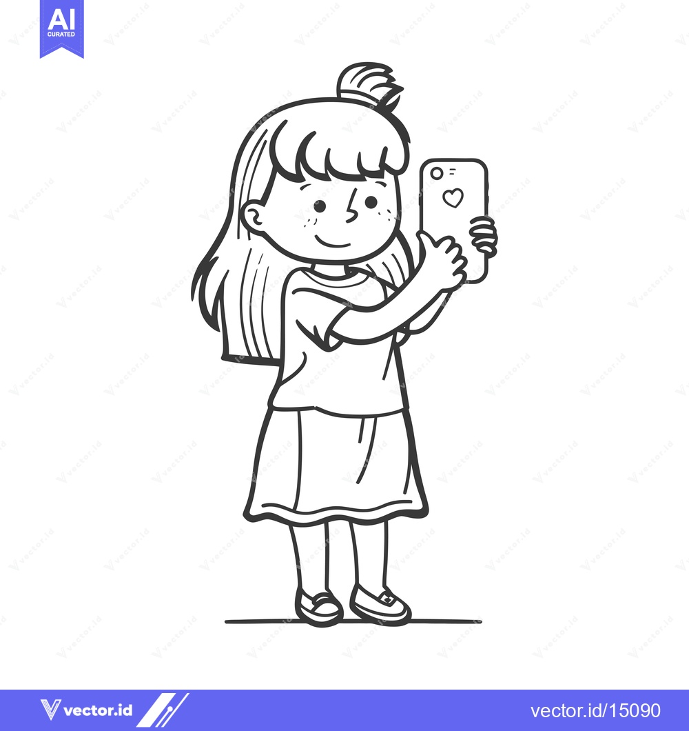 Premium Vector of A girl with long hair taking a selfie with a smartphone
