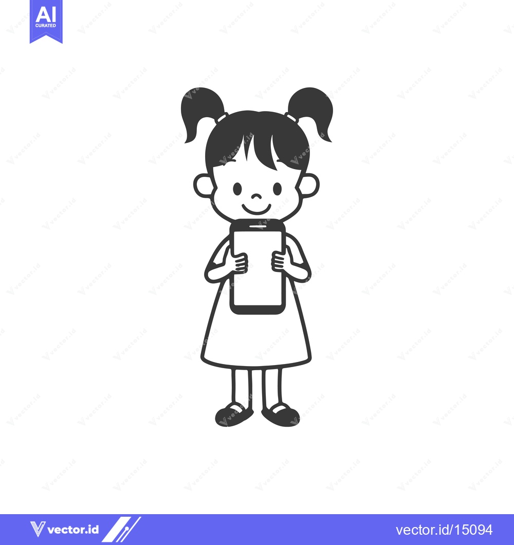 Premium Vector dari A girl with pigtails holding a smartphone